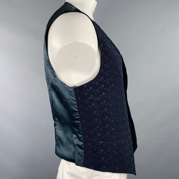 CARLO PIGNATELLI Size 44 Navy Embroidery Acetate Wool Vest - Picture 3 of 7
